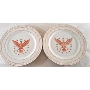 Vintage Ethan Allen Federal Eagle Plates Set of 2 White Red Centennial 9"